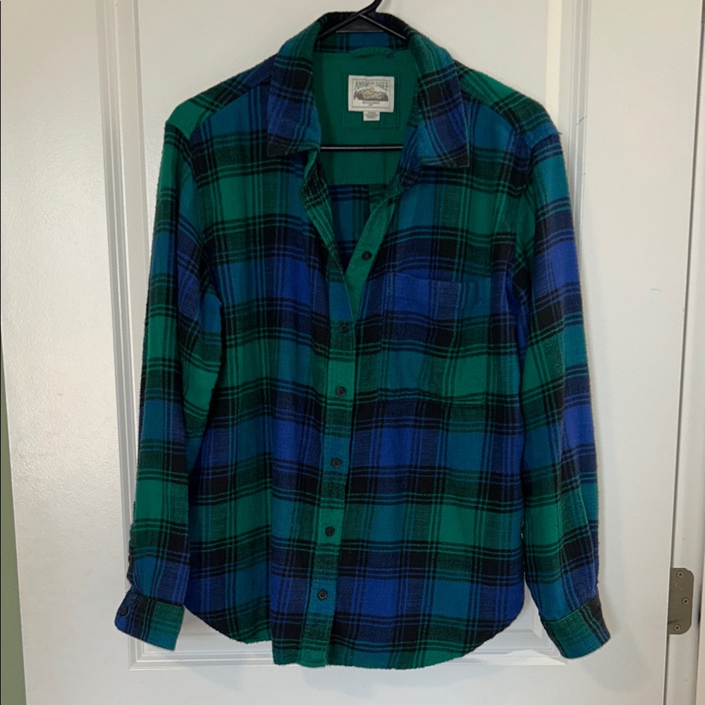 American Eagle Green and Blue Plaid Flannel